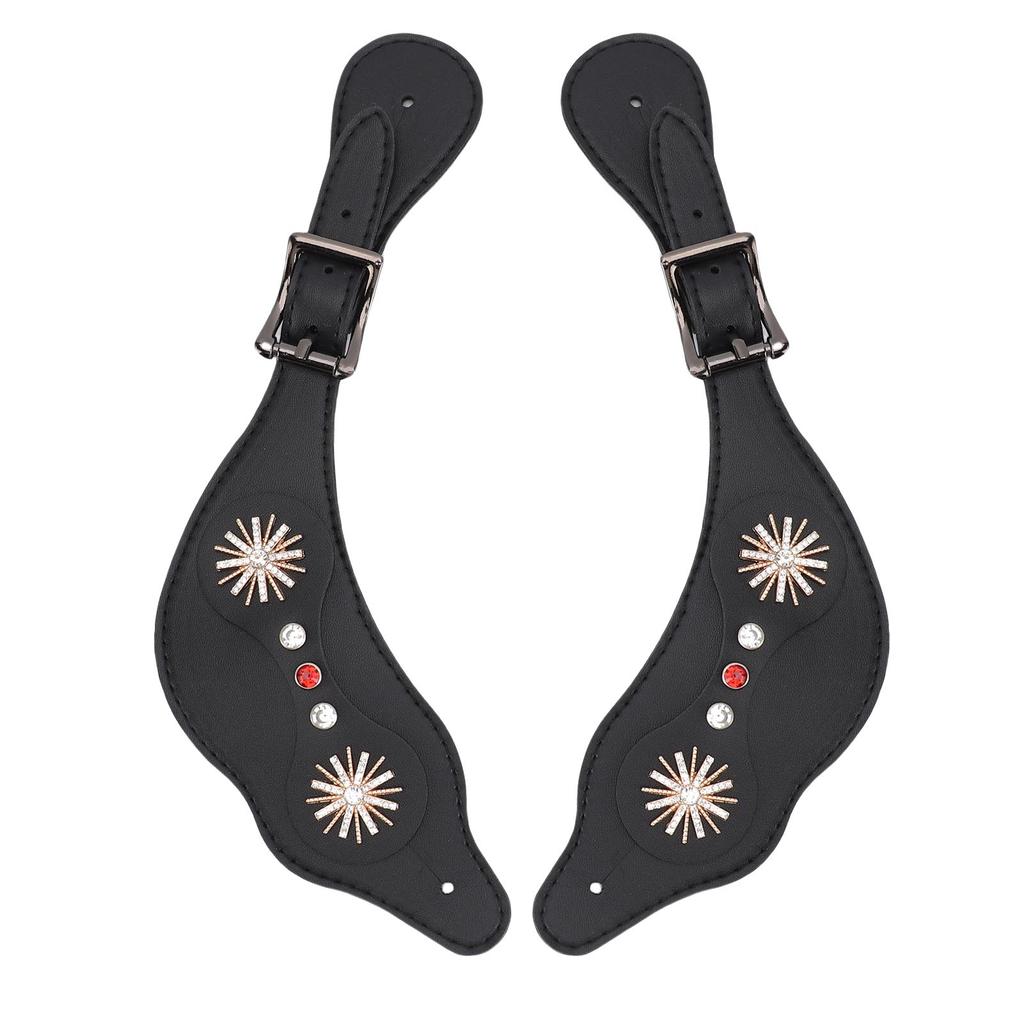 Spur Straps Western Rhinestone Floral Boots Vintage Spur Straps for Horse Riders Adjustable Length Handcrafted Black