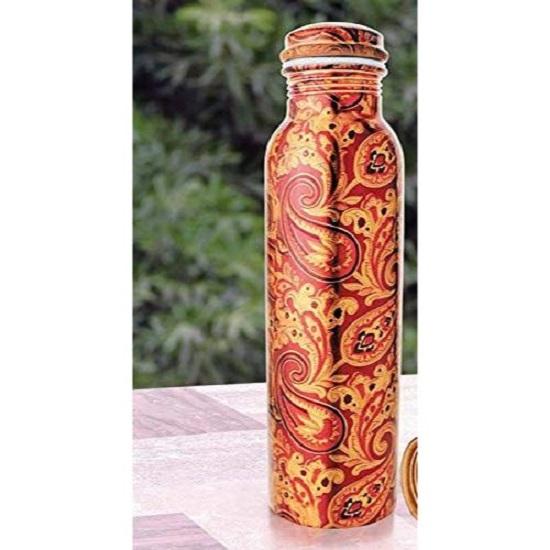 Bedruckte Wasserflasche aus reinem Kupfer | Designer-Kupferflasche 1 Liter, auslaufsicher, nahtlos, fugenlos | Fassungsvermögen - 1000 ml