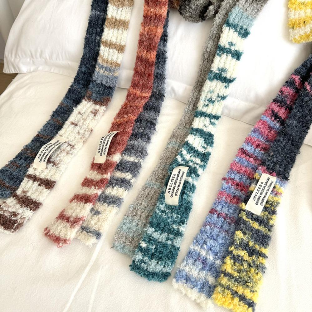 Comfortable Narrow Strip Scarf Rainbow Stripe Thin Scarf Harajuku Style Long Narrow Scarves