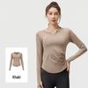 Juyitang Seamless V-Neck Long-Sleeve Yoga Suit with Pleated Waist and Slim-Fit Top