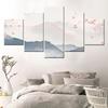 5 Pieces Canvas Wall Arts Illustrated Landscape Hazy Hills Cherry Trees Poster Modern Home Decor Modular Picture Living Room