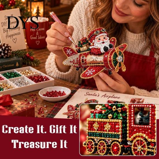Holiday Craft Supplies for Adults Rhinestone Christmas Decoration DIY Kit, Festive Faux Diamond Art Make 6 Window Hanging Decor Ornaments, Bead