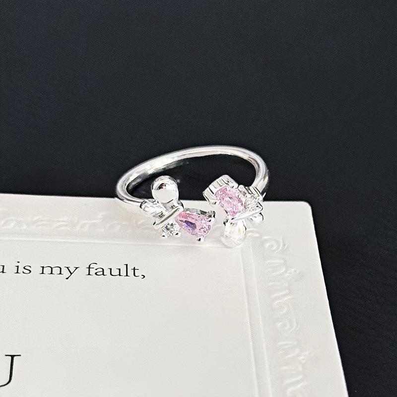 

Sweet Dream Fairy Wind Pink Diamond Butterfly Ring Girl Girl Sense White Stacking Wear Niche Design Light Luxury Ring Adjustable opening
