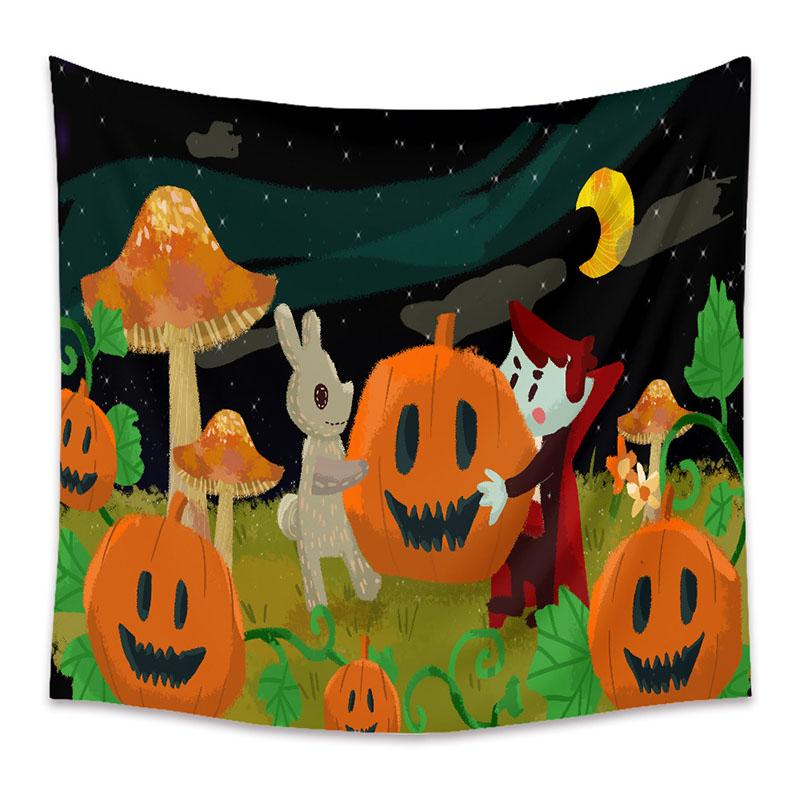 American Halloween Printed Tapestry Horrible Cartoon Pattern Hanging Cloth for Living Room Pumpkin Bat Wall Carpet Decoration
