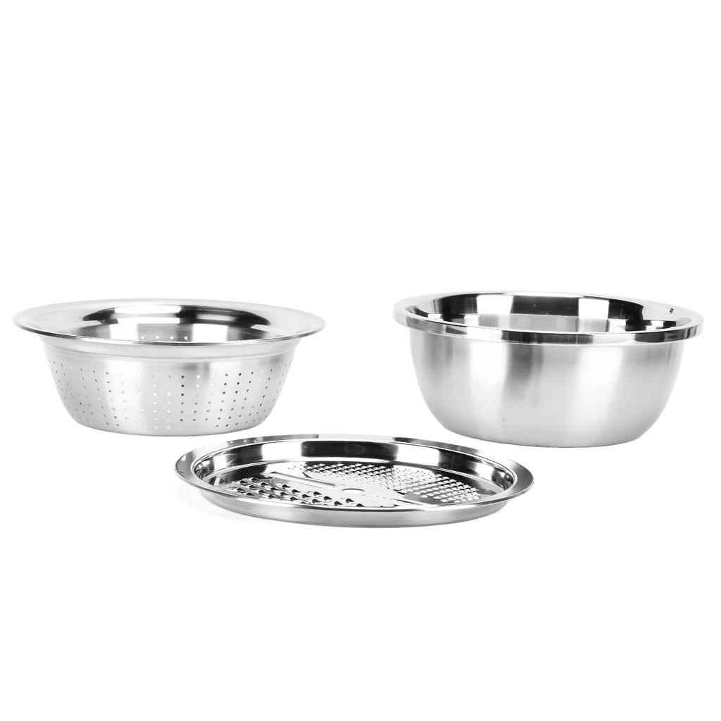 304 Stainless Steel Drain Basin 3 In 1 Set Vegetable and Fruit Cut Kneading Basin Cutting Plate Rice Sieve Pot