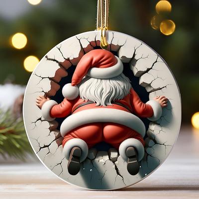 Cute Santas Christmas Break Through Ornament Winter Wonderland Christmas Ornament for Winter Xmas Holiday Tree Decorations