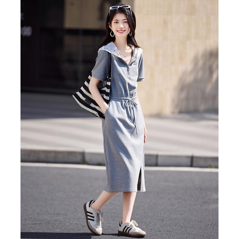 Women's Summer Lace Patchwork Hooded Sweatshirt Dress