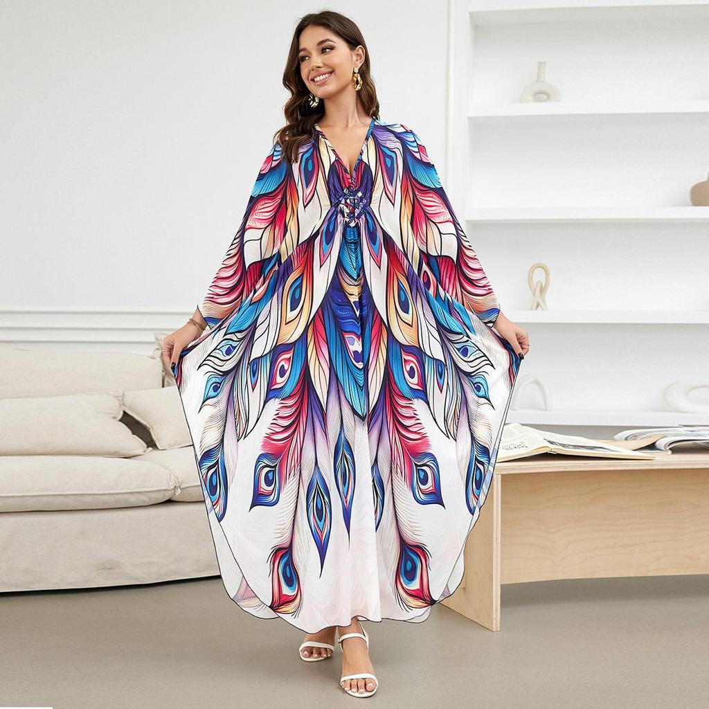 Beach Kaftans for Women Printed Maxi Dresses Cover Ups for Swimwear Summer Vacation Bathing Suits Factory Supply