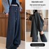 Women's Maternity Woolen Fleece-Lined High-Waist Wide-Leg Pants for Petite Sizes - Korean Style for Autumn/Winter