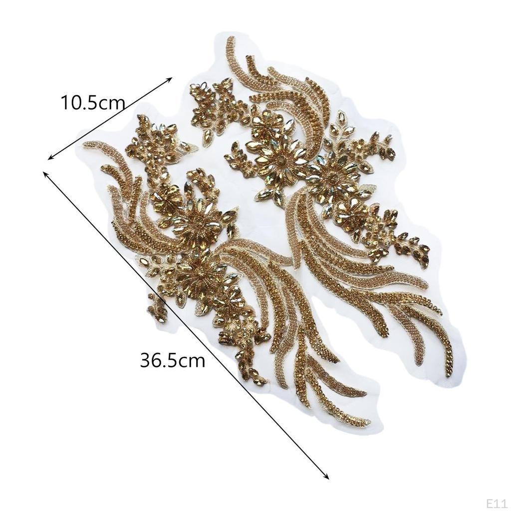 Sew On Beaded Patches Decoration Trim Appliques for Ballet Gown Dress Woman