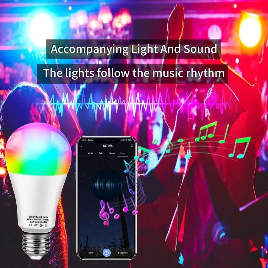 E27 220V Tuya Smart Bluetooth LED Bulb 12W 15W 18W RGB Lamp Smart Life APP Control Timer Function Dimmable Lampada Room Decor