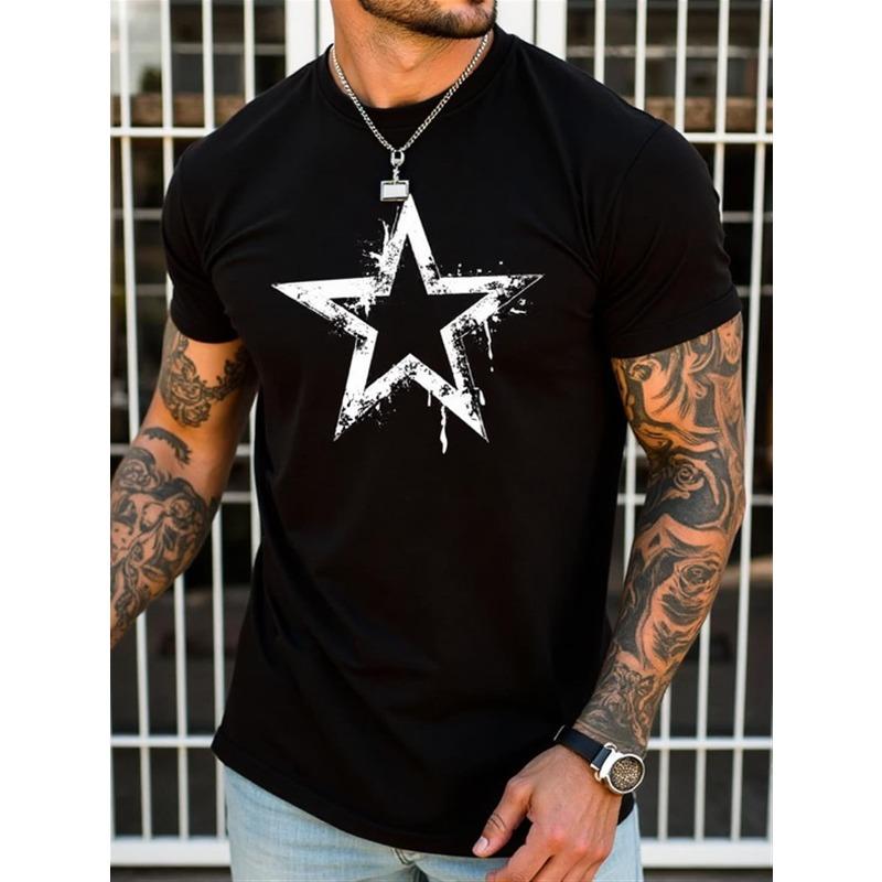 Europäische Größe Herren Mode Sternenmuster T-Shirt - Weicher Rundhalsausschnitt, Leichte Kurze Ärmel, Extrem Bequem & Atmungsaktiv - Ideales Trendiges Oberteil