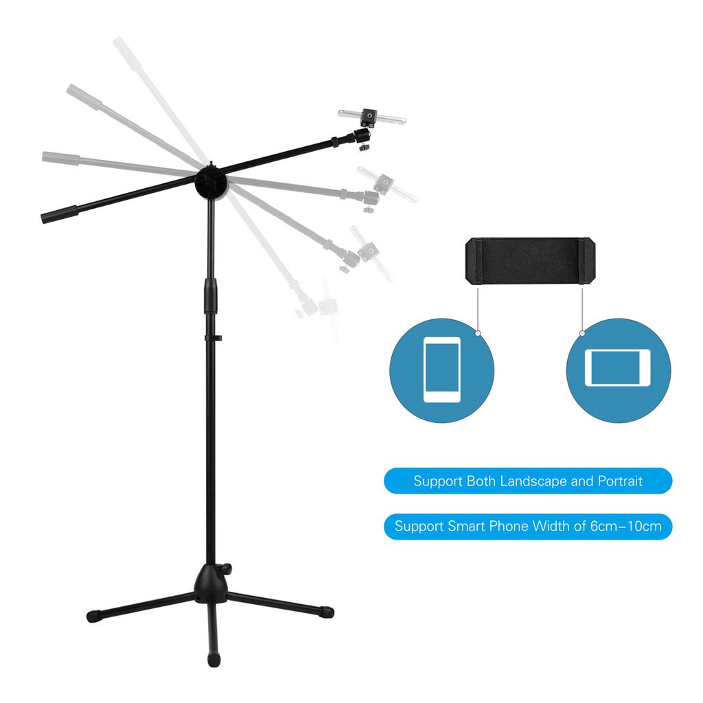 140cm 4.6ft Adjustable Height Light Stand Durable Aluminum Alloy Floor Tripod Stand Kit with Phone Holder Max