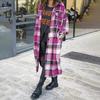 Jesień Zima Płaszcz Damski Typ Koszuli Nadruk w Kratę Jednorzędowy Kołnierz Wykładany z Kieszeniami na Piersi Rozcięcie na Dole Luźny Średniej Długości Do Noszenia na Co Dzień Do Pracy Na Zewnątrz