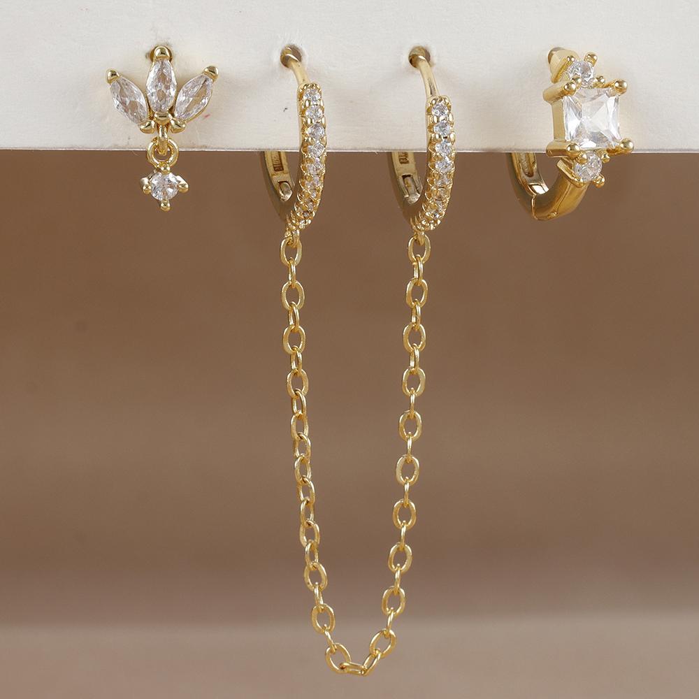 

3 шт. набор из нержавеющей стали с двумя отверстиями, серьги-кольца для женщин, простые серьги-гвоздики с маленькими листьями, женские модные ювелирные изделия, аксессуары