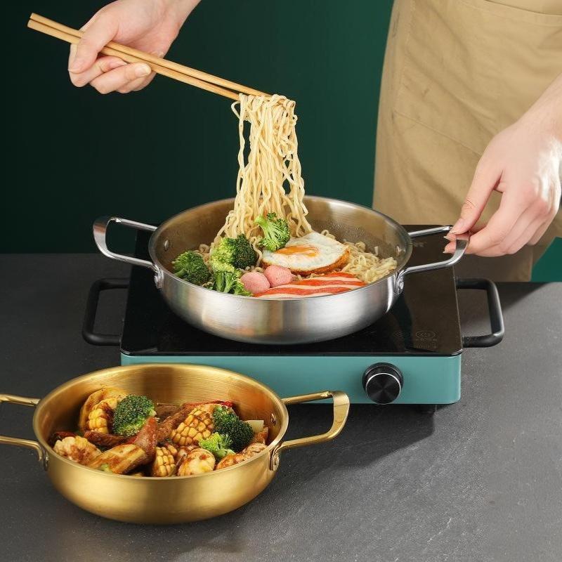 Stainless Steel  Pot With Double Handles Food Grade Perfect For Cooking Ramen Seafood Home Restaurant Use