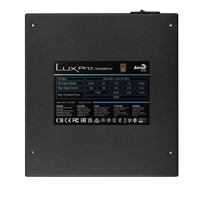 Bloc d'alimentation - aerocool - lux pro 550 - 550w - 80plus bronze - ventilateur 14cm fdb