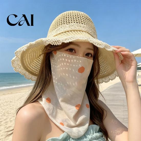 Sunscreen Mask for Driving Women Face Neck Sun Protection Mask, Cotton Dot Print UV Cover, Foldable Gaiter Scarf Cycling Camping Outdoor Travel