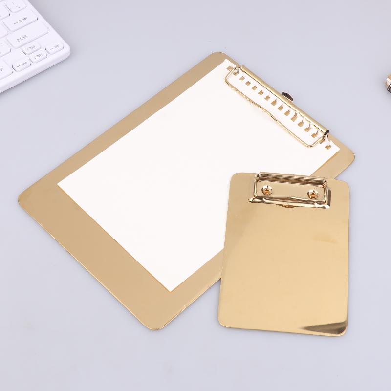 New New Golden Stainless Steel Writing Clipboard Document Stationery Paper Organizer With Metal Clip For Office School Supplies