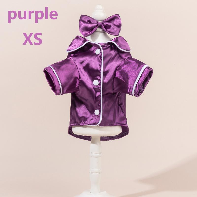 Satin Dog Pajama Set Cute Pet Sleepwear with Matching Bow Headband Soft Outfit for Tiny Puppy Kitten Indoor Wear
