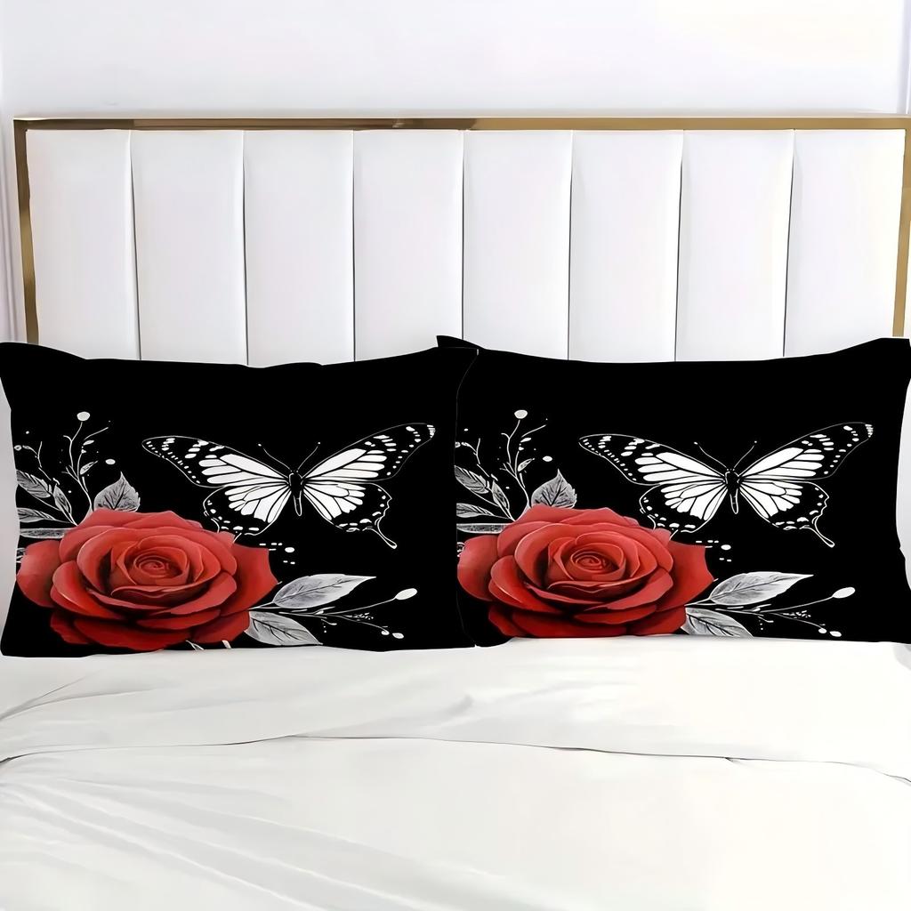 Comforter Black White Butterfly Red Rose 3D Print Elegant Romantic Modern Style Bedding Set Home Textiles S