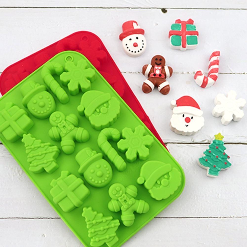 Jul Silikon Bakeform Pepperkake Julenissen Snøkrystall Godteriform Sjokolade Gelé Håndlaget Såpe Lys, Rød/Grønn