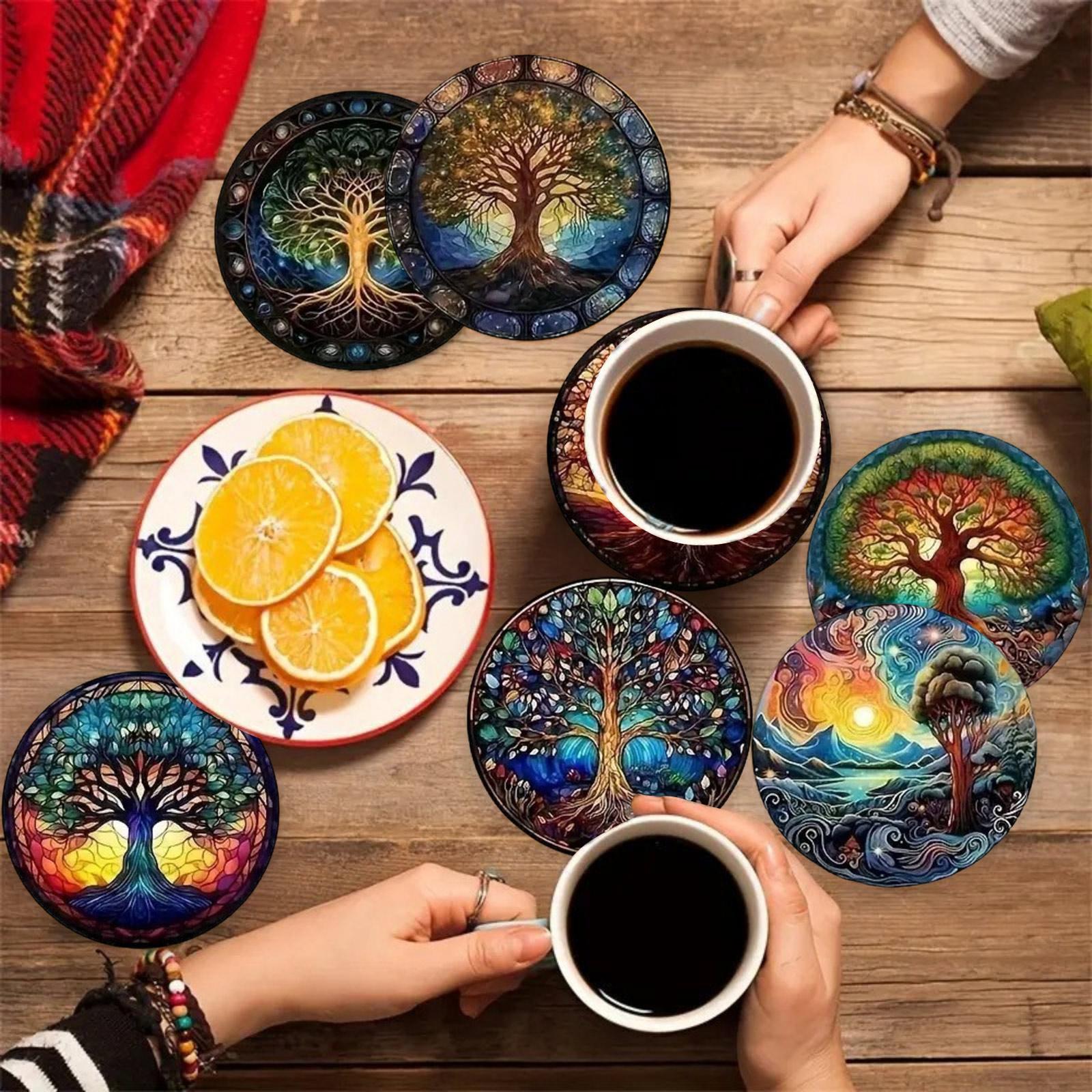 

8 Pcs Wooden Heat Resistant Non- Table Mats For Drinks & Dishes One Size