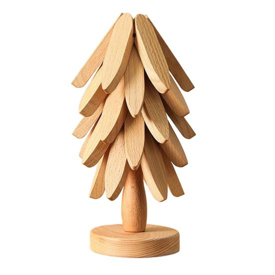 Yousheng Christmas Tree Trivet Set Wooden Coasters with Stand Heat-Resistant Pot Holders Festive Table Protector for Hot Dishes