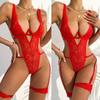 Sexy Lingerie Women Lace Open Bra Bodysuit Deep V-Neck Erotic Catsuit Porno Clothes Pajamas Garter Belt Female Underwear