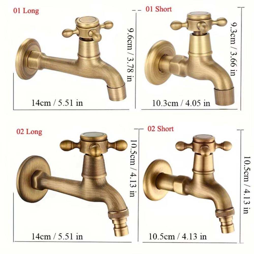 Crane Antique Brass Water Tap Long Faucet Tap Vintage Single Handle Faucet  For Washing Machine