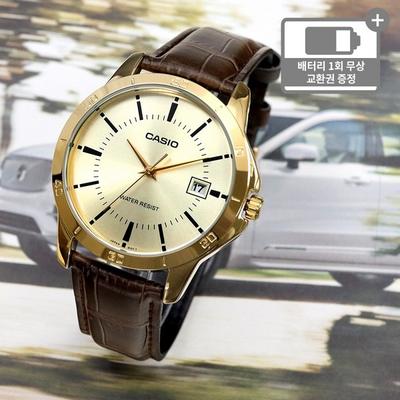 Fashion Leather Men's Wrist Watch MTP-V004GL-9A