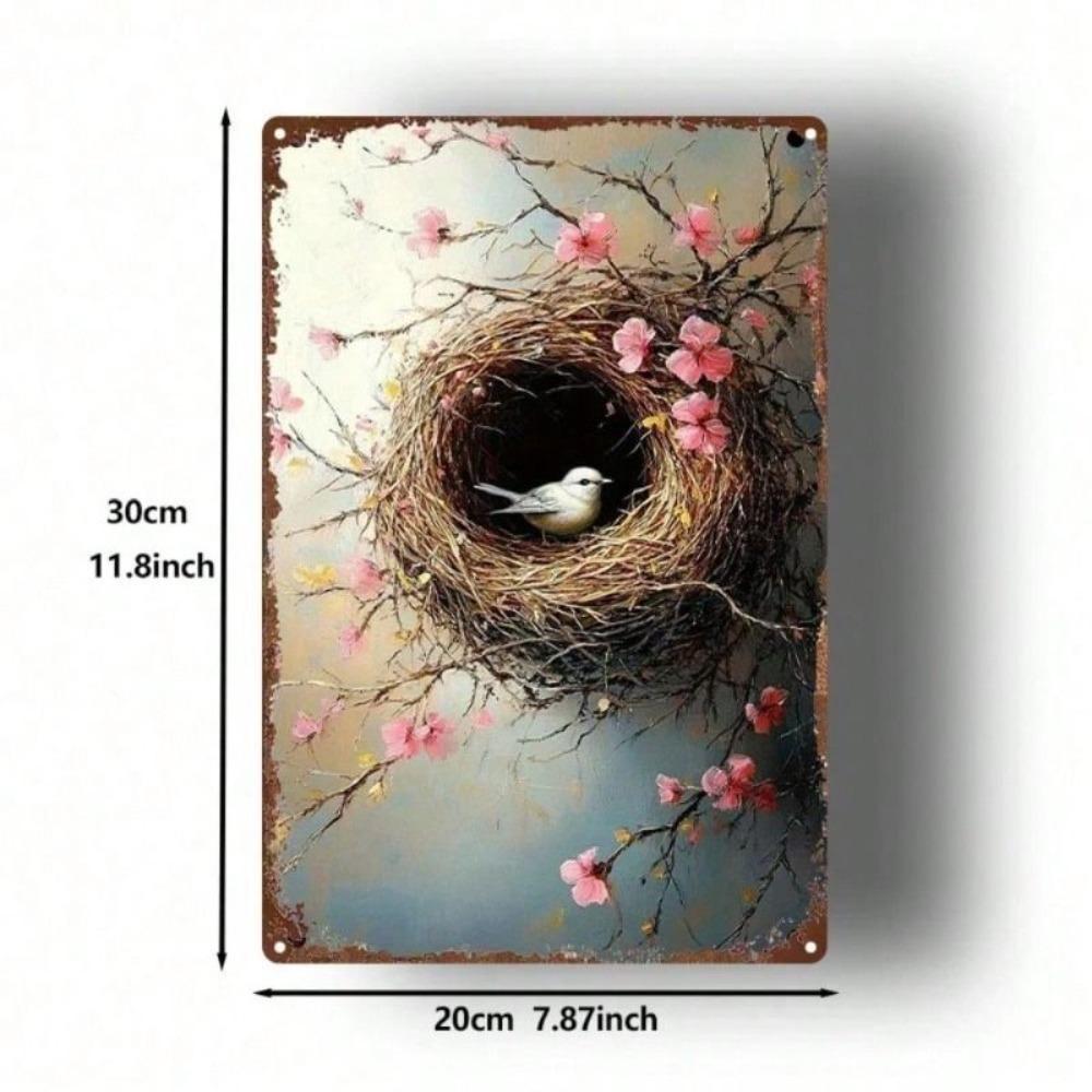 Vintage Bird Nest Metal Wall Poster 8x12 inch for Living Room
