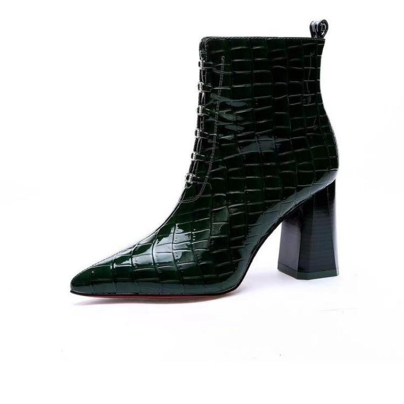 Fashion Sexy Ladies Pumps Winter Shoes Red Green Blue Classic Womens Ankle Boots Block High Heels Pointed Toe  Boots 2024