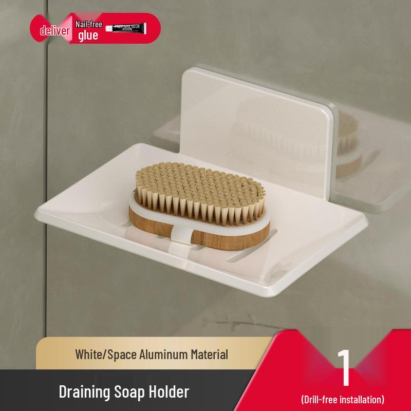 Gun Gray Wall-Mounted Soap Dish: Space-Saving, Drain-Ready, Punch-Free Aluminum Storage Rack for Bathroom