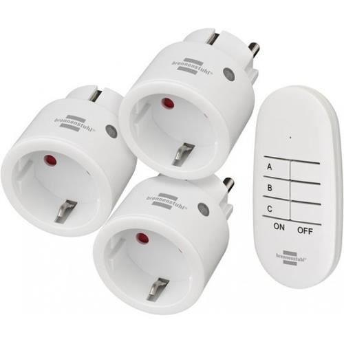 Prises télécommandées - Brennenstuhl - Lot De 3 - Blanc - Asymétrique - Intérieur