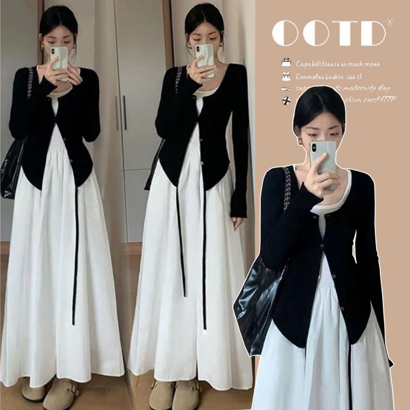 2026 Spring/Summer Maternity Vest Dress & Knit Cardigan Set L