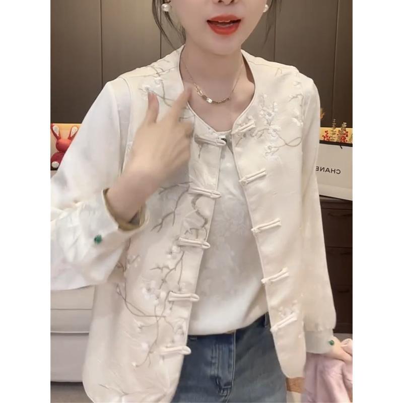 Retro Style Disc Buckle Floral Fashion Women's Spring Retro Top Vest Fashion Exterior Women's Clothing