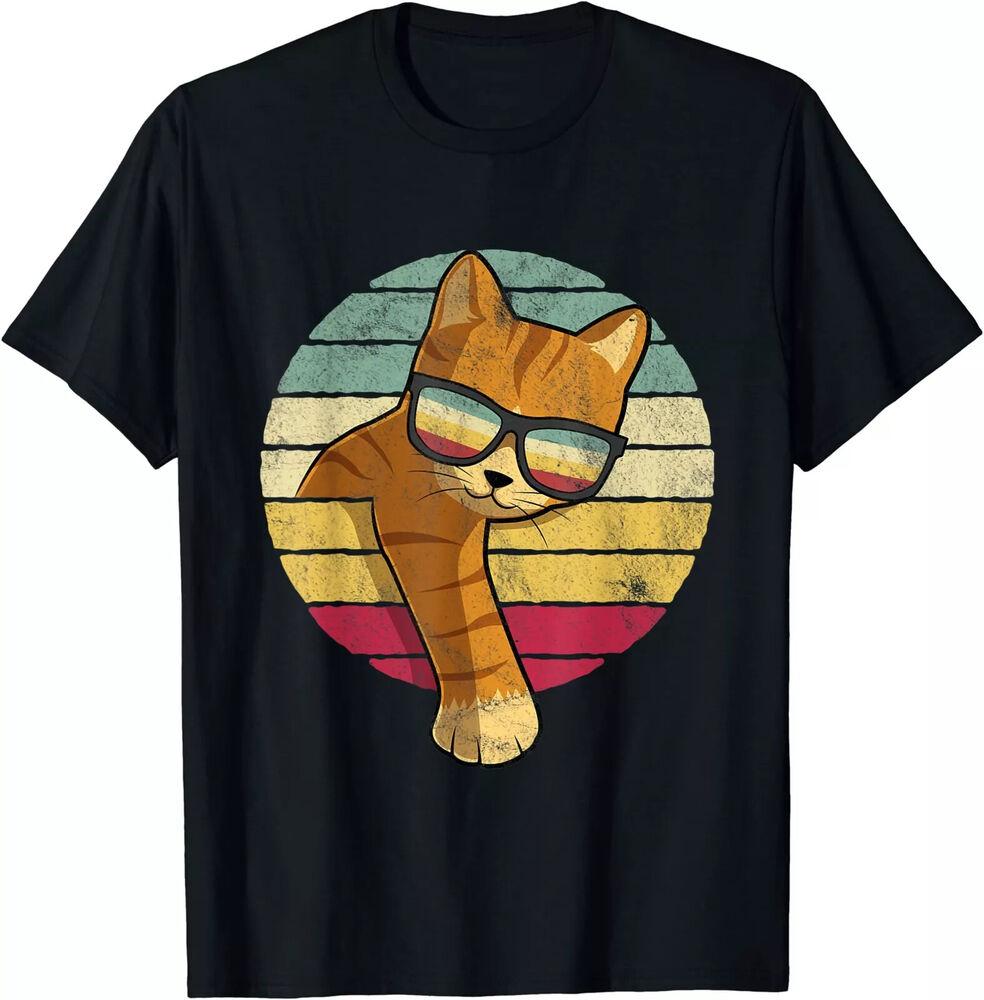 Vintage Style Orange Cat Sunglasses Retro T-Shirt Size S-5XL Unisex T-Shirt