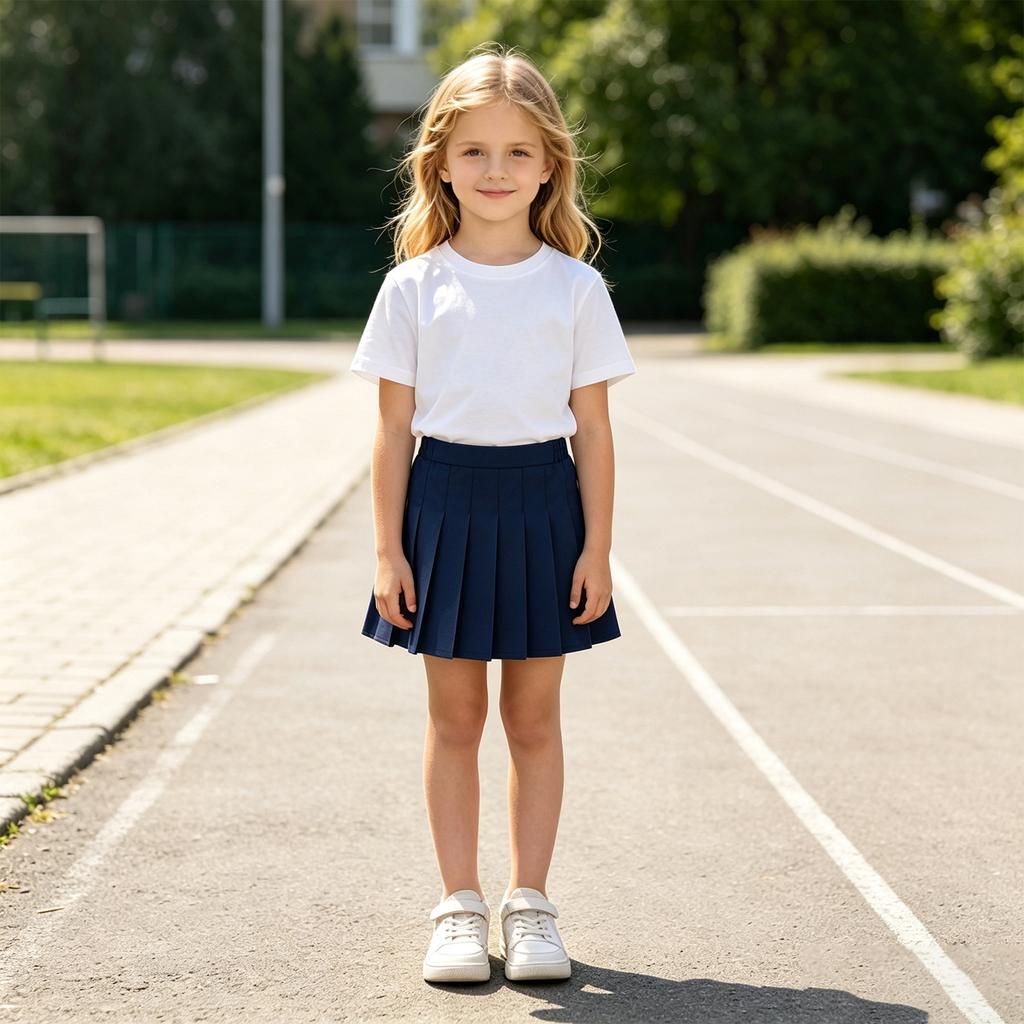 Girls Pleated Short Skirt with Built-in Shorts for School and Daily Wear