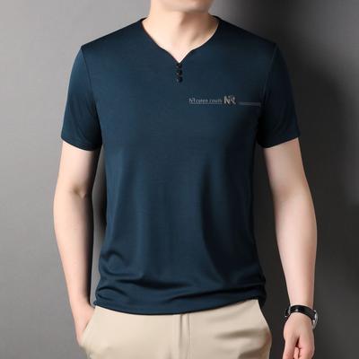 Short Sleeved T-shirt Men's V-neck Summer Solid Color Half Sleeved Trendy T-shirt Ice Silk Summer Top