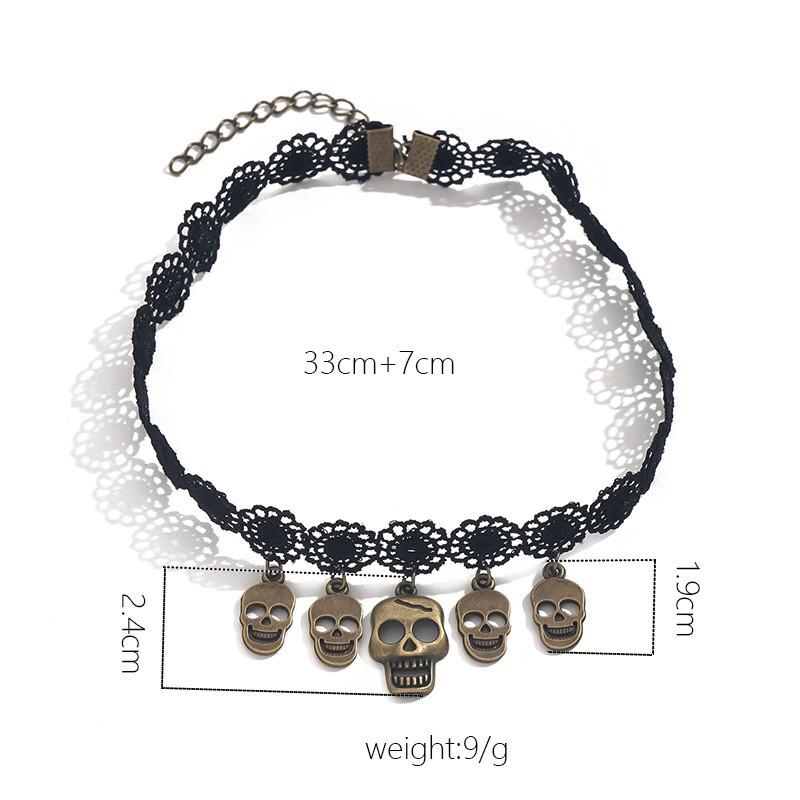 Women's Halloween Geometric Skull Lace Necklace - Dark Style Ghost Pendant Jewelry