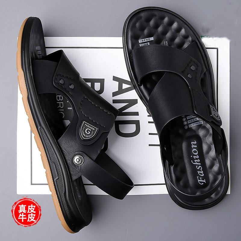 Sandals men's leather beef tendon beach shoes outer wear summer new non-slip soft-soled casual waterproof two-in-one slippers