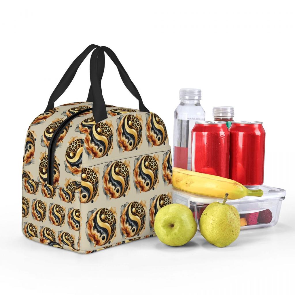 Leopard Yin Yang Luxury Gold Marble Balance Design Insulated Lunch Bag for Kids School Cooler Thermal Food Box Tote Lunch Boxes