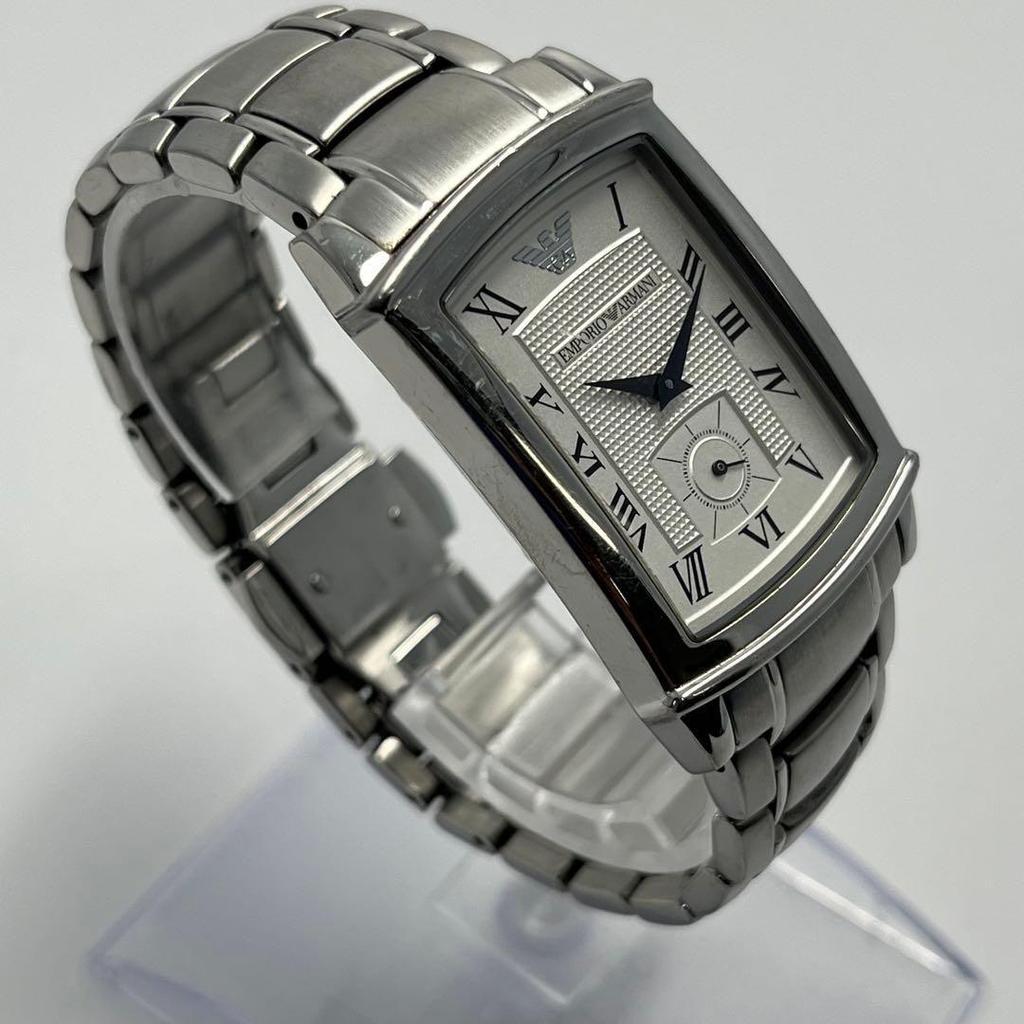 Used Beautiful Condition, Emporio ARMani AR-0243, Silver, Tank-shaped, Men's, New Battery
