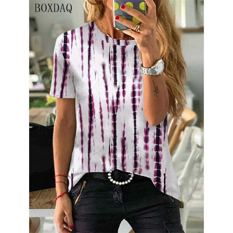 Women Striped T-Shirts Summer Short Sleeve 3D Tie-dye Print Street Ladies Tee 6XL Plus Size O-Neck Casual Female Tops