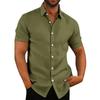 Men's Summer Vintage Cotton Linen Top Loose Casual Solid Buttoned T-shirt Short Sleeve Turn Down Collar Shirt