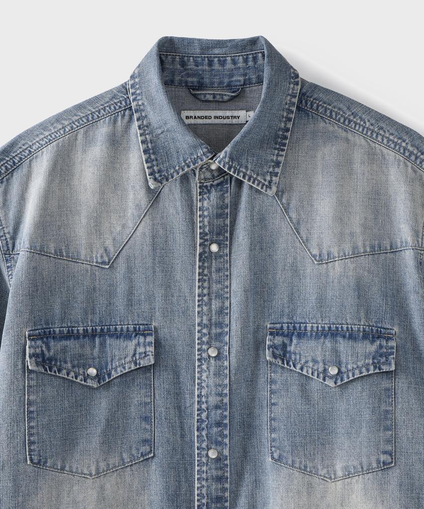 Beulaendideu Western Denim Half Shirt [Light Blue]
