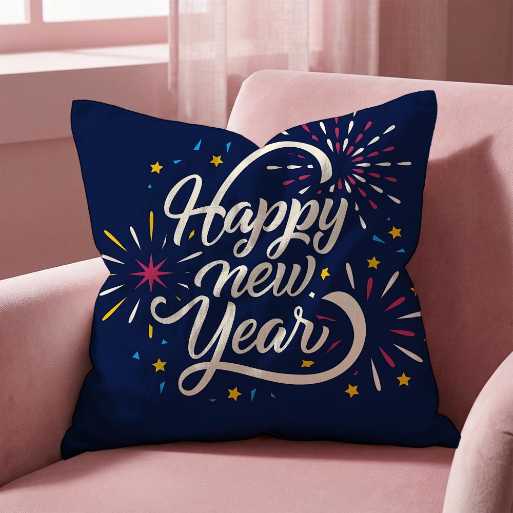 Holiday New Years Day Cushion Cover MultiScene Pillow Cover for Home Car Reversible Soft Durable for Daily Use