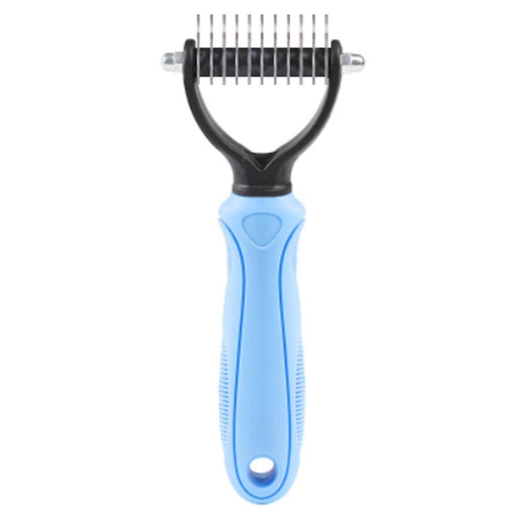 Double sided Stainless Steel Pet Hair Comb Brush Grooming Rake Dog Cat Trimmer Tool (Blue)