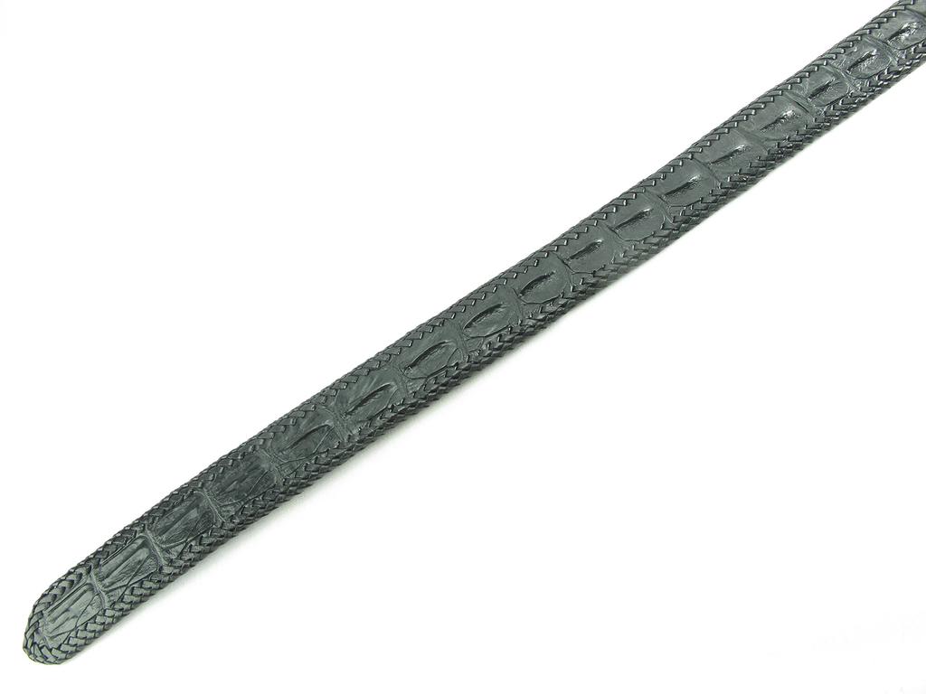 [Pelgio] Crocodile Leather Belt  Black  Hole-Pass  Braided Edge (Black) Men's Handmade